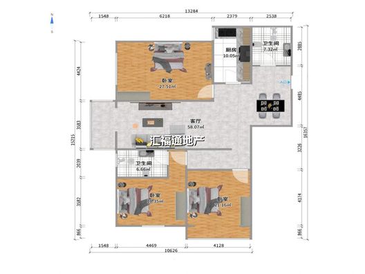 公园壹号3室2厅2卫户型图