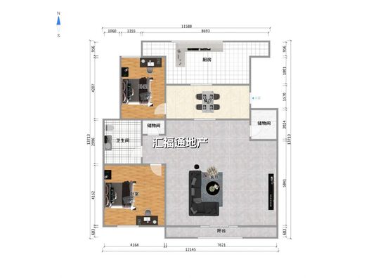 天地新城2室1厅1卫户型图