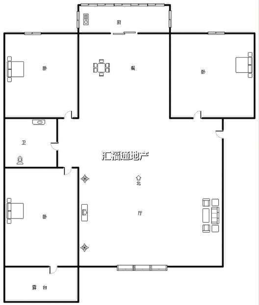 联合六号院3室2厅1卫户型图