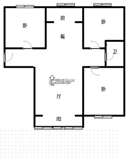鹏渤印象城·牛津花园3室1厅1卫户型图