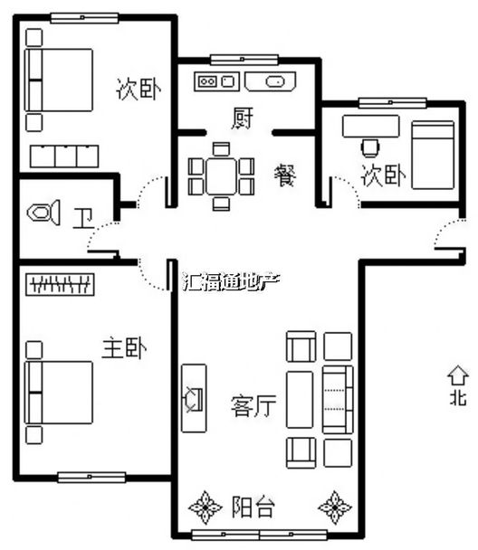 高铁新干线3室2厅1卫户型图