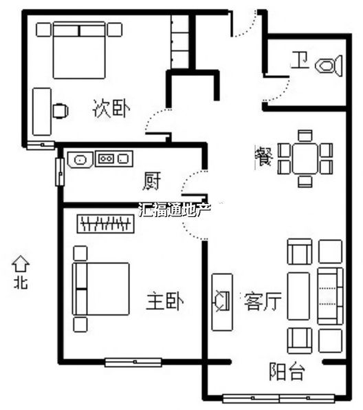 鹏渤印象城·牛津花园2室2厅1卫户型图