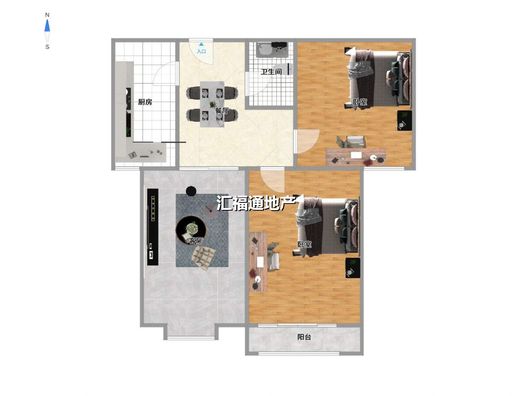 水岸花城2室1厅1卫户型图