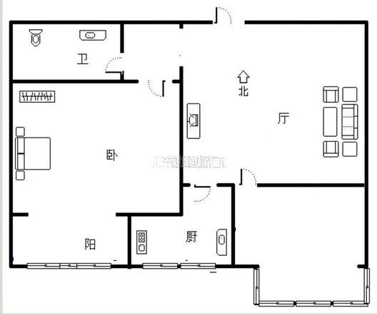 汇元新天地2室1厅1卫户型图