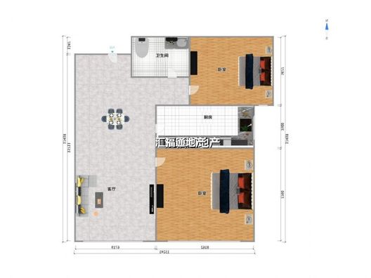 鸿坤理想湾2室2厅1卫户型图