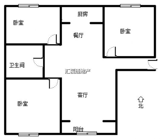 鹏渤印象城·牛津花园3室2厅1卫户型图