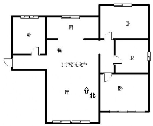 鸿坤理想湾3室2厅1卫户型图