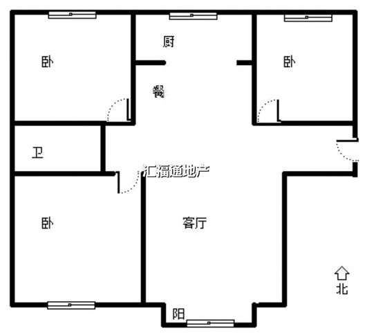 鹏渤印象城·牛津花园3室2厅1卫户型图
