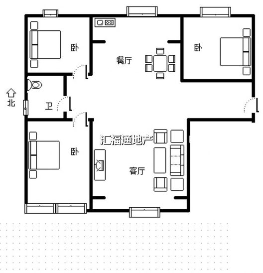 鹏渤印象城·牛津花园3室2厅1卫户型图