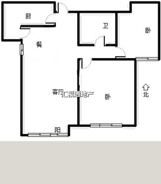 鸿坤理想湾2室2厅1卫户型图