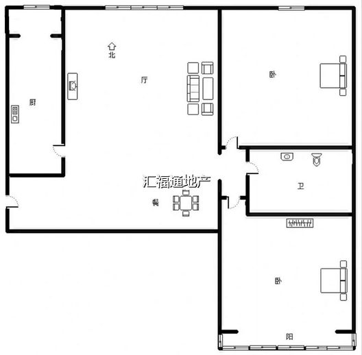 北京理想城2室2厅1卫户型图