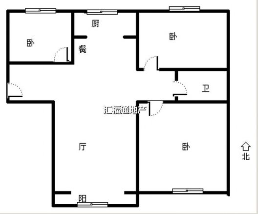 鹏渤印象城·牛津花园3室2厅1卫户型图