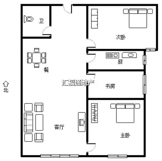 鸿坤理想湾3室1厅1卫户型图