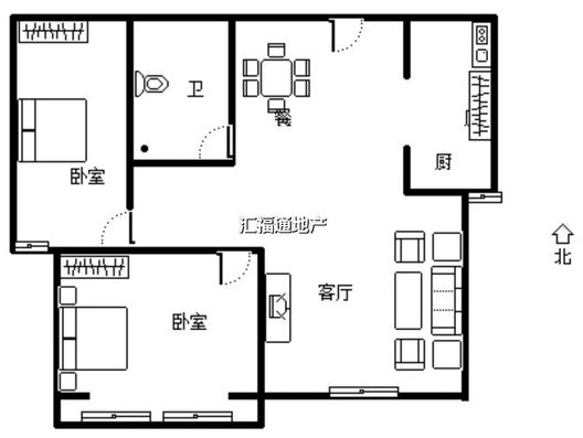 名流美域2室2厅1卫户型图