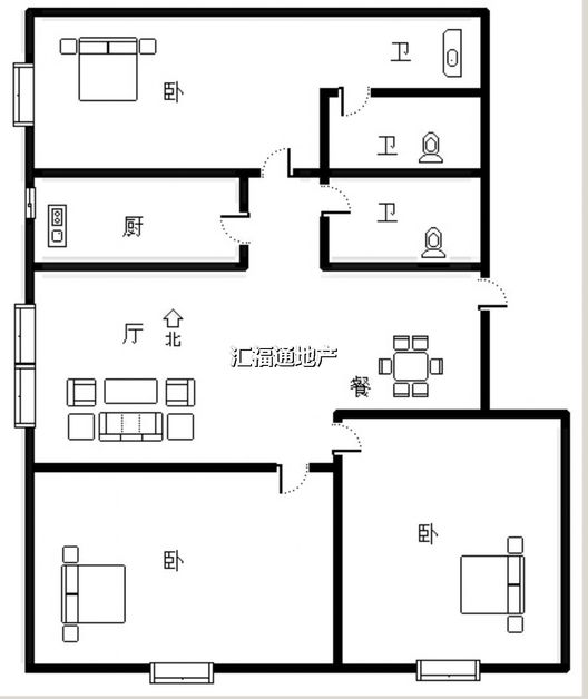 惠友旺角3室2厅2卫户型图