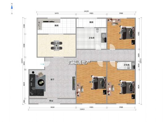 天地新城3室2厅2卫户型图