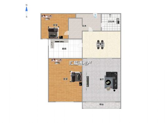 鹏渤印象城·牛津花园2室1厅1卫户型图