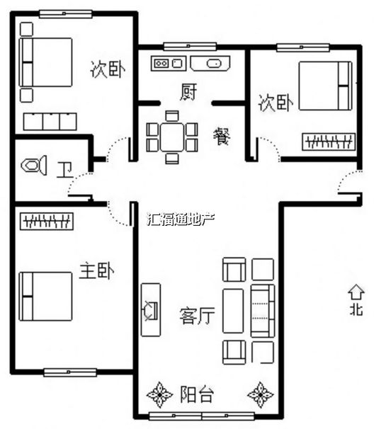 K2狮子城3室2厅1卫户型图