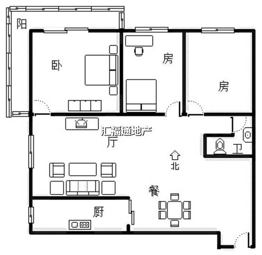 华泰豪庭3室2厅1卫户型图