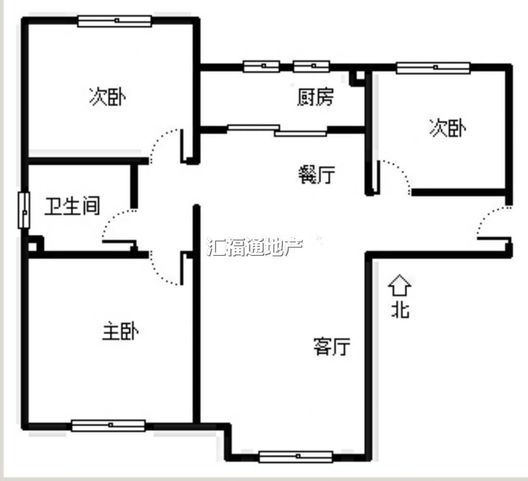 高铁新干线3室2厅1卫户型图