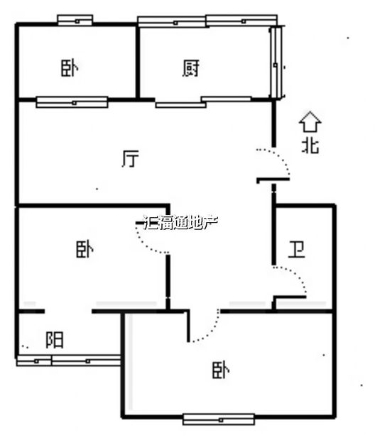 华北铝业生活小区（北院）3室1厅1卫户型图