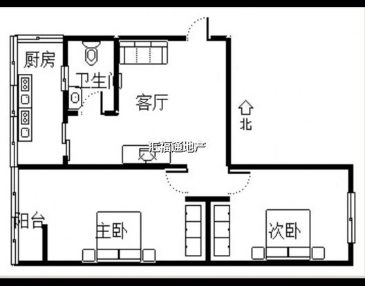 华北铝业生活小区（北院）2室1厅1卫户型图