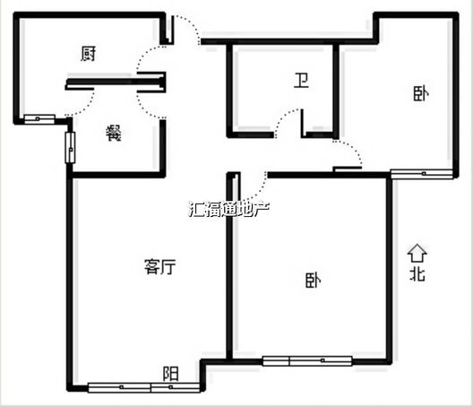 鸿坤理想湾2室2厅1卫户型图