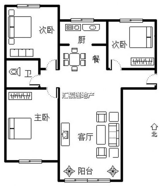 K2狮子城3室2厅1卫户型图