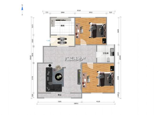 天地新城2室1厅1卫户型图