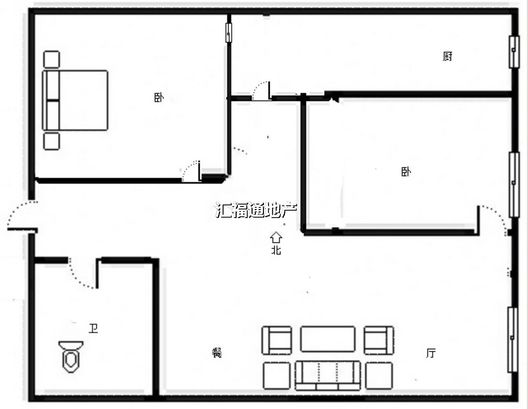 京第银座2室2厅1卫户型图