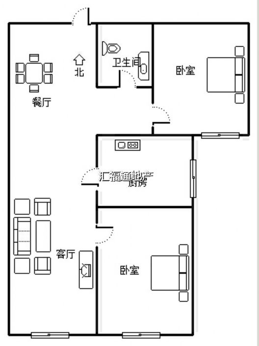 高铁新干线2室2厅1卫户型图