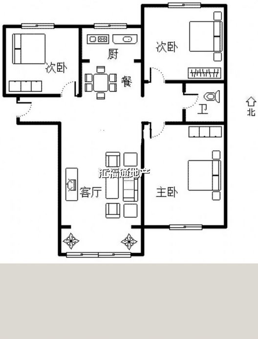 高铁新干线3室2厅1卫户型图