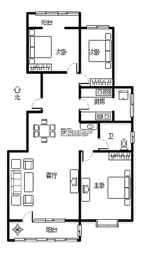 华融现代城3室2厅1卫户型图