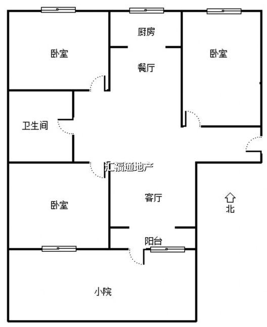 鹏渤印象城·牛津花园3室2厅1卫户型图