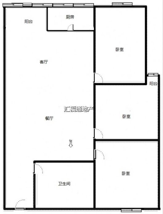 惠友钻石广场（AB座）3室2厅1卫户型图