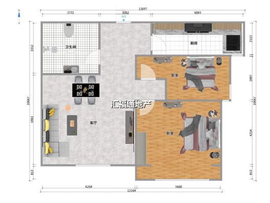 联合一号院2室2厅1卫户型图