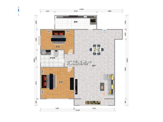 鸿坤理想湾2室2厅1卫户型图