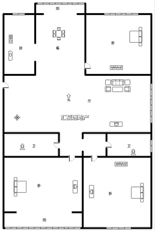 技校家园3室2厅2卫户型图