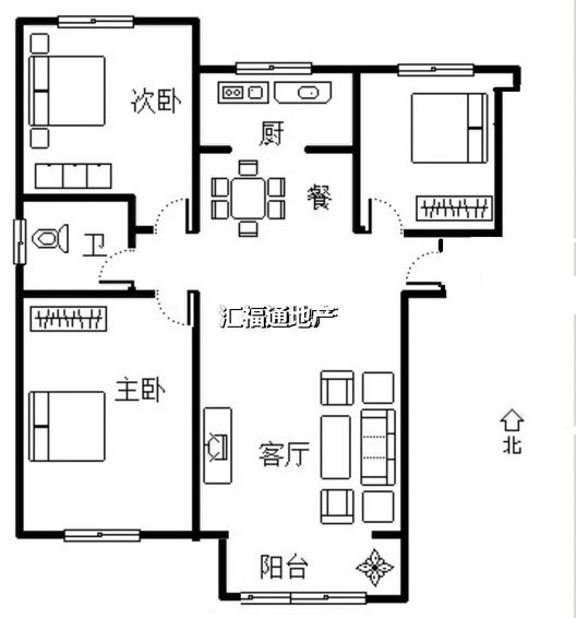 鸿坤理想湾3室2厅1卫户型图