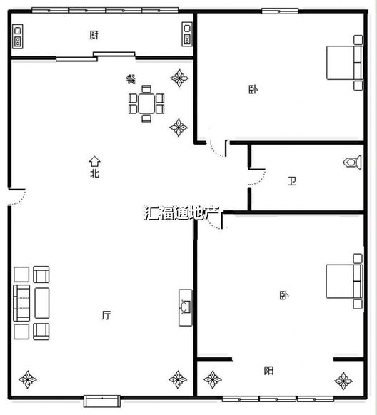 天保青花府2室2厅1卫户型图