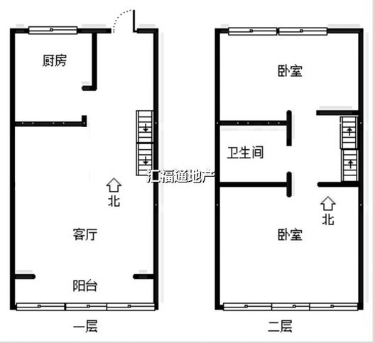 鹏渤印象城·牛津花园2室2厅1卫户型图