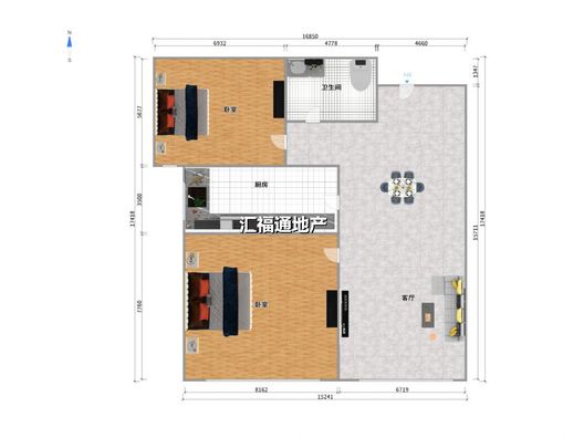 鸿坤理想湾2室2厅1卫户型图