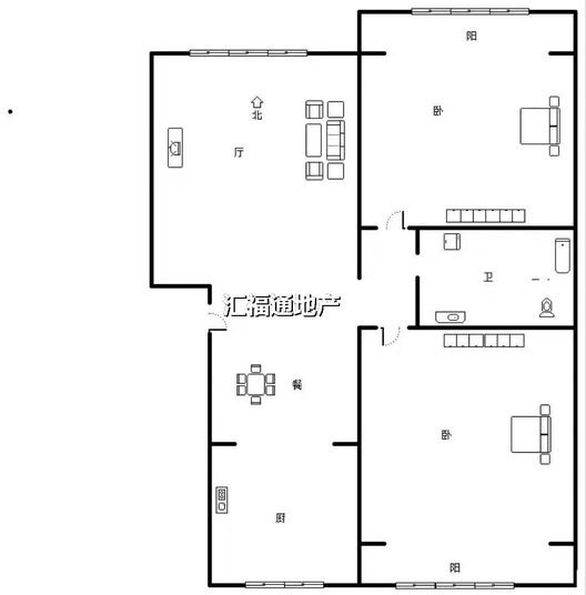 新府阳光一号院2室2厅1卫户型图