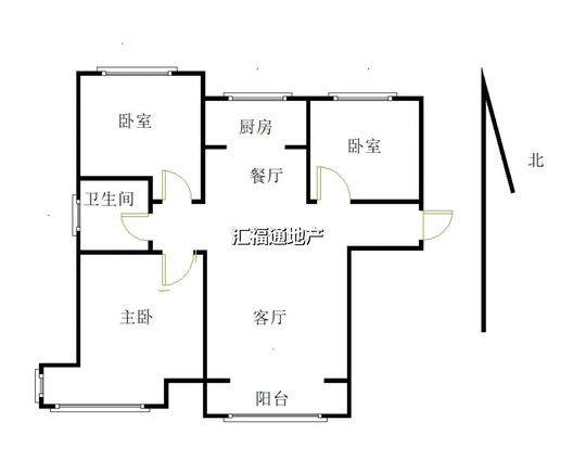 鹏渤印象城·牛津花园3室2厅1卫户型图