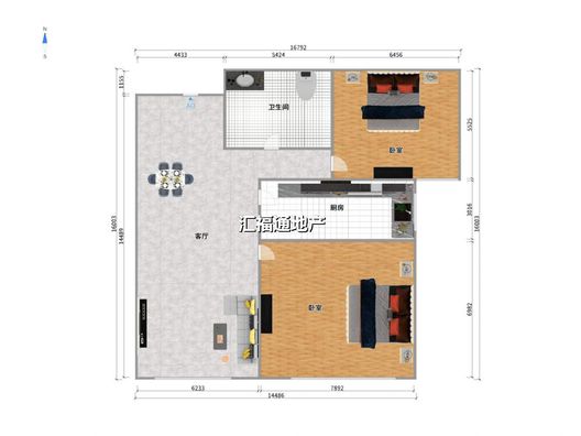 鸿坤理想湾2室1厅1卫户型图