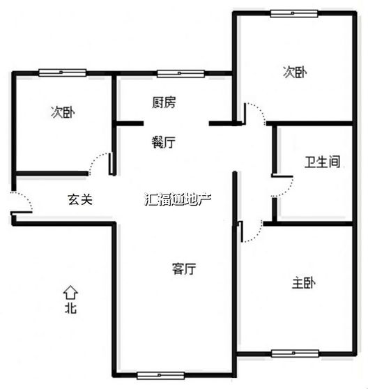 高铁新干线3室2厅1卫户型图