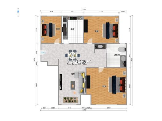 鸿坤新维港3室2厅2卫户型图