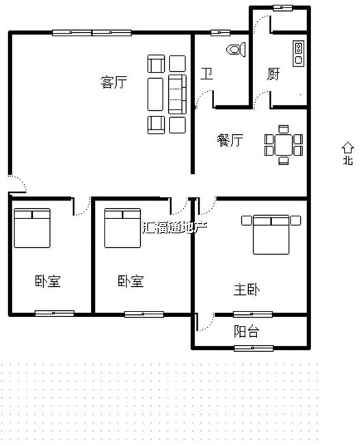 紫晨小区3室2厅1卫户型图