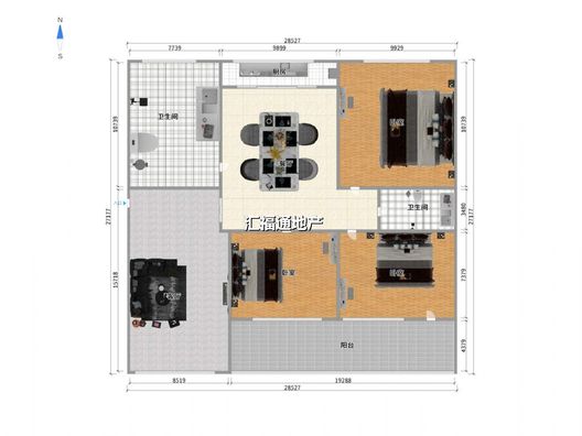 长天小区3室2厅2卫户型图