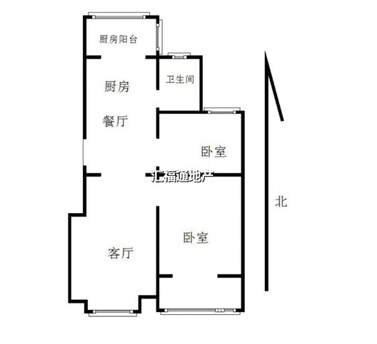 蓝天美林湾2室2厅1卫户型图